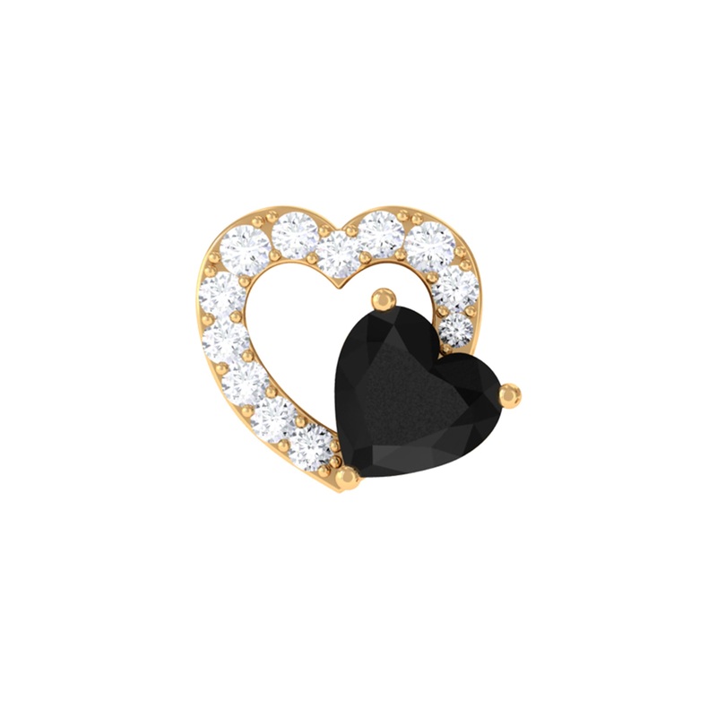 Black Onyx and Moissanite Heart Helix Earring in Gold