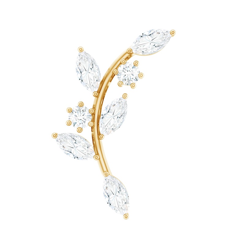 Certified Moissanite Leaf Climber Earring for Helix Piercing