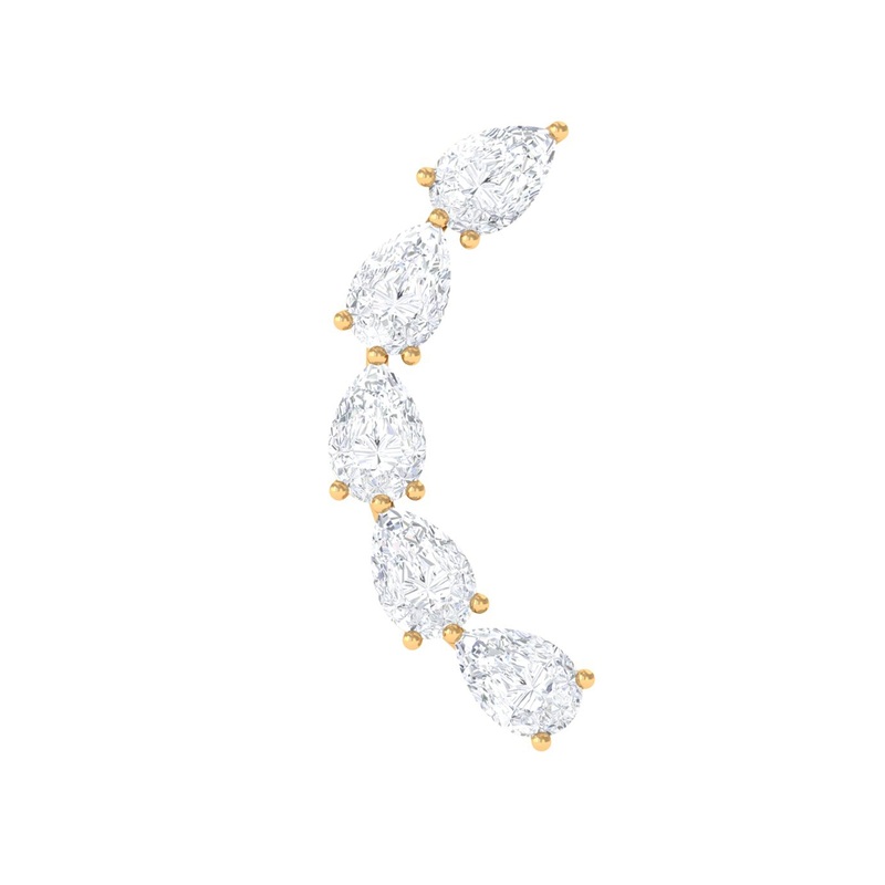 Certified Pear Cut Moissanite Ear Crawler Earring