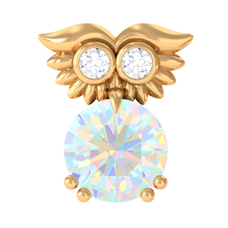 Ethiopian Opal and Diamond Owl Cartilage Earring in Gold