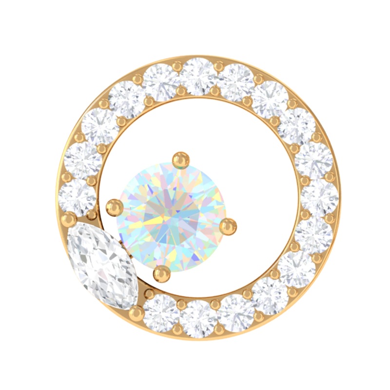 Ethiopian Opal and Moissanite Circle Cartilage Earring in Gold