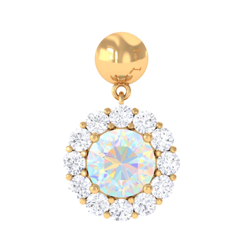 Ethiopian Opal and Moissanite Halo Cartilage Drop Earring