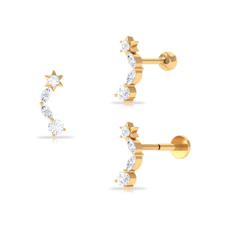 Marquise and Round Cut Moissanite Star Climber Earring