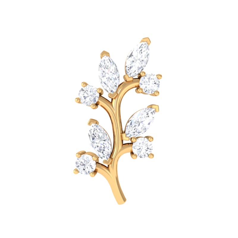 Marquise and Round Moissanite Leaf Earring for Helix Piercing