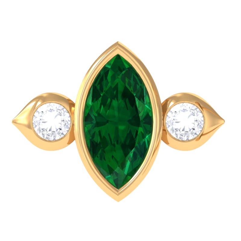 Marquise Emerald and Moissanite Cartilage Earring in Gold