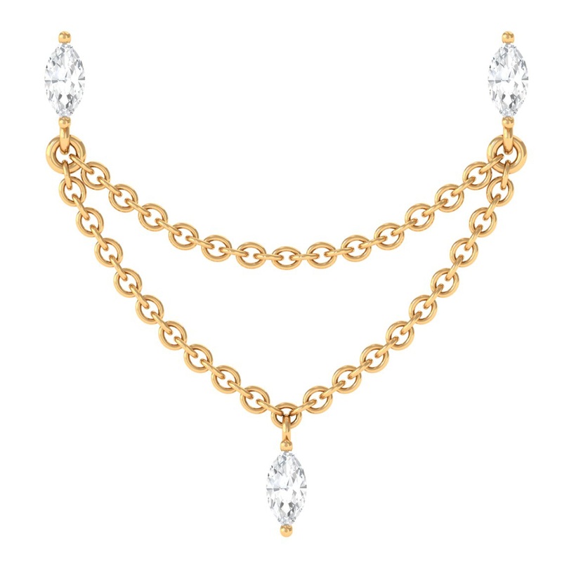 Marquise Moissanite Double Chain Earring in Gold