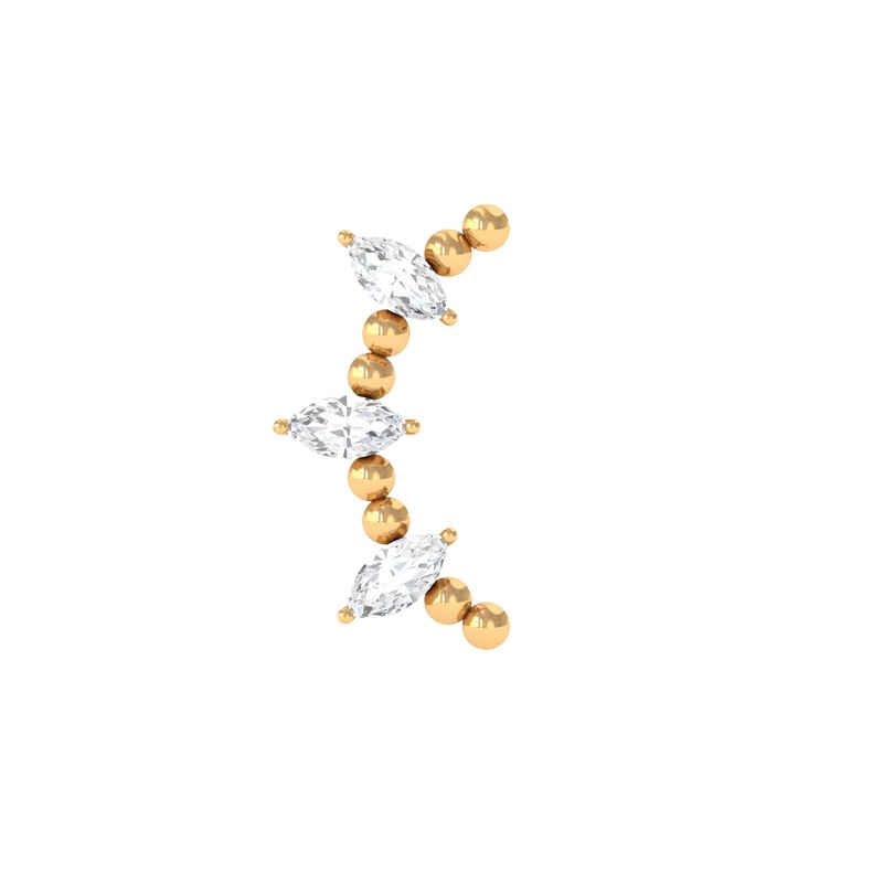 Marquise Moissanite Gold Beaded Crawler Earring
