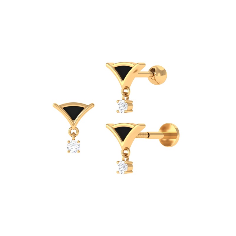 Minimalist Diamond Helix Drop Earring with Black Enamel