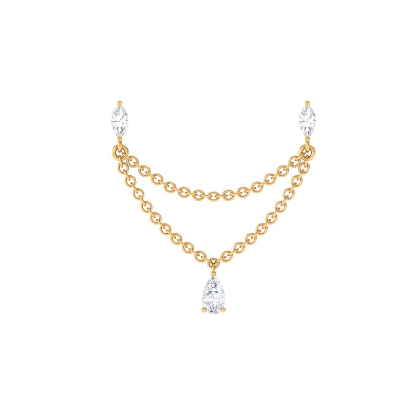 Moissanite Double Chain Earring for Helix Piercing