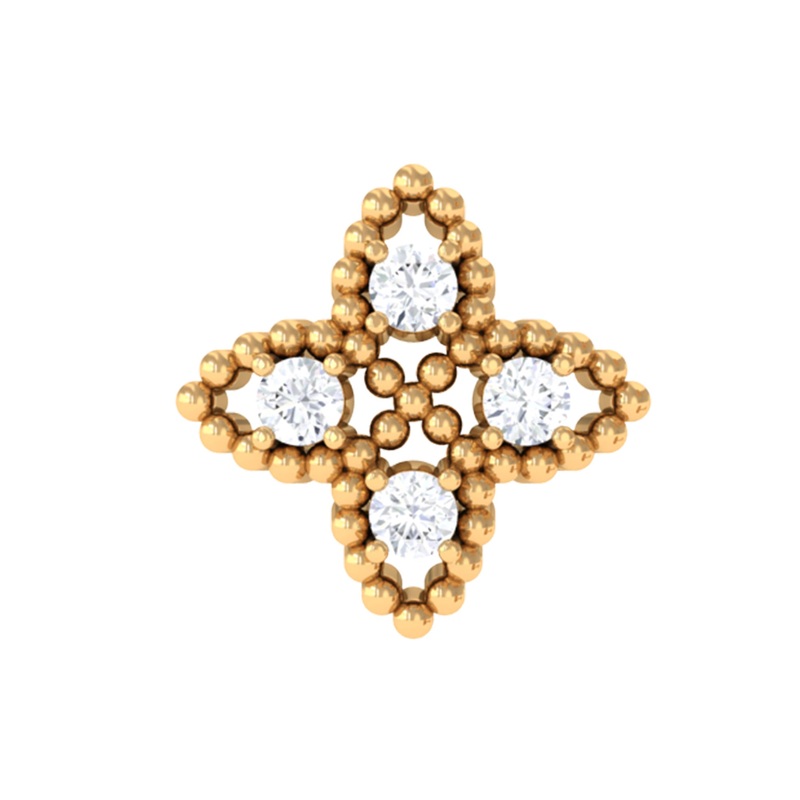 Moissanite Flower Cartilage Earring with Beaded Gold
