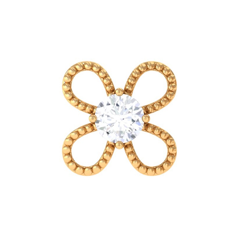 Moissanite Solitaire Flower Cartilage Earring with Gold Beads
