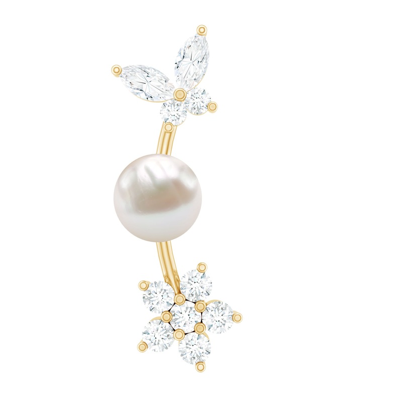 Nature Inspired Freshwater Pearl and Moissanite Crawler Earring