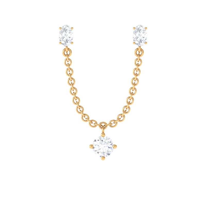 Oval and Round Cut Moissanite Helix Chain Earring