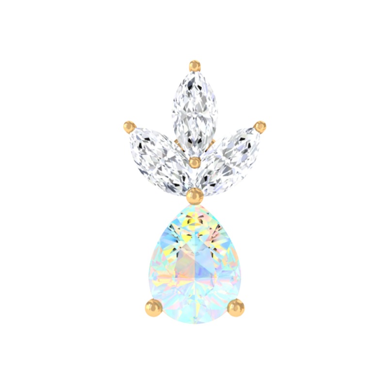 Pear Cut Ethiopian Opal and Moissanite Helix Earring in Gold