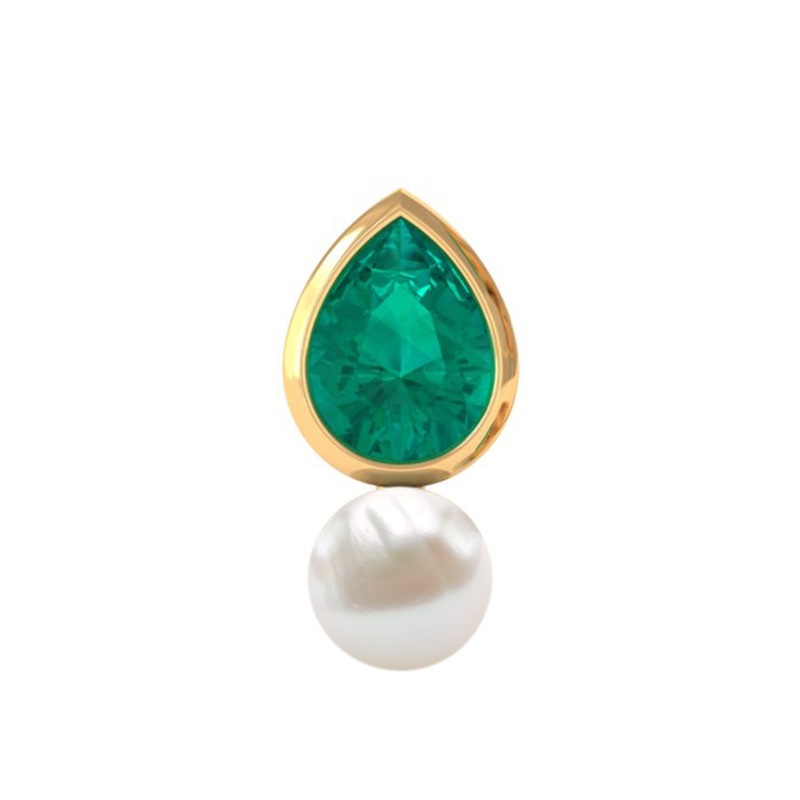 Pear Cut Green Emerald and Freshwater Pearl Tragus Earring