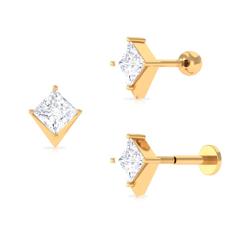 Princess Cut Moissanite Tragus Earring in Gold