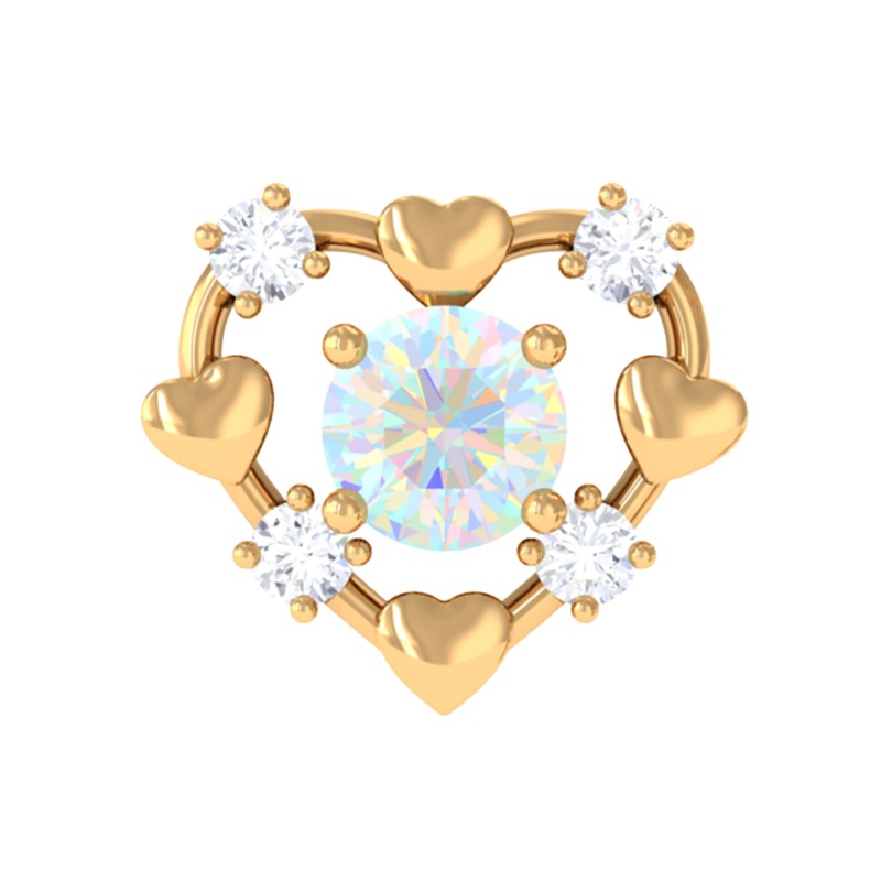 Real Ethiopian Opal and Diamond Heart Cartilage Earring in Gold