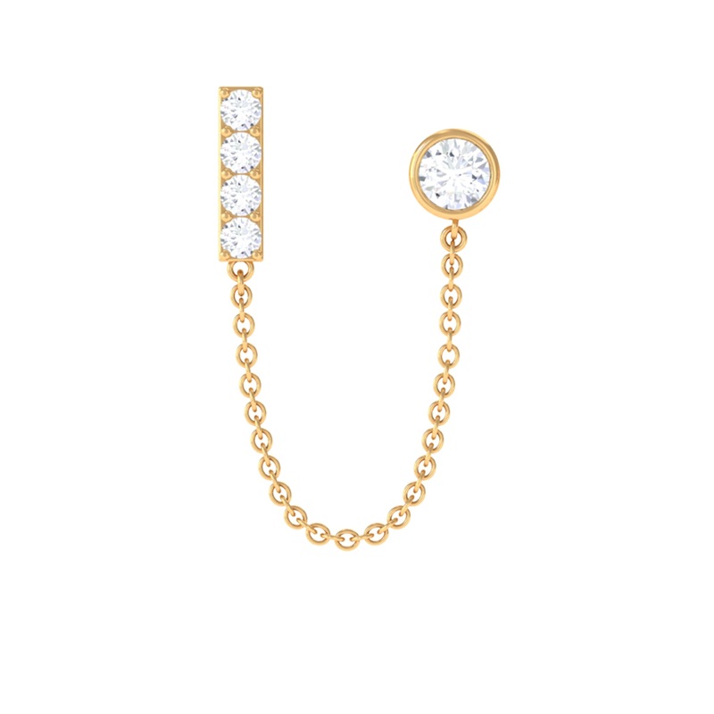 Round Moissanite Bar Chain Earring for Double Piercing