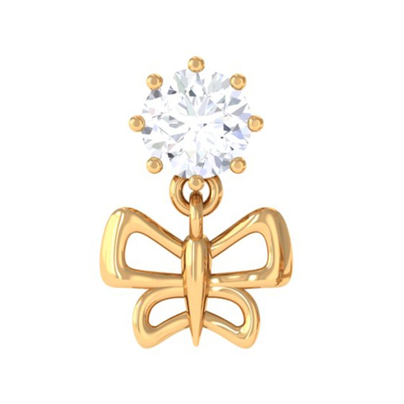 Round Moissanite Butterfly Drop Earring for Cartilage Piercing