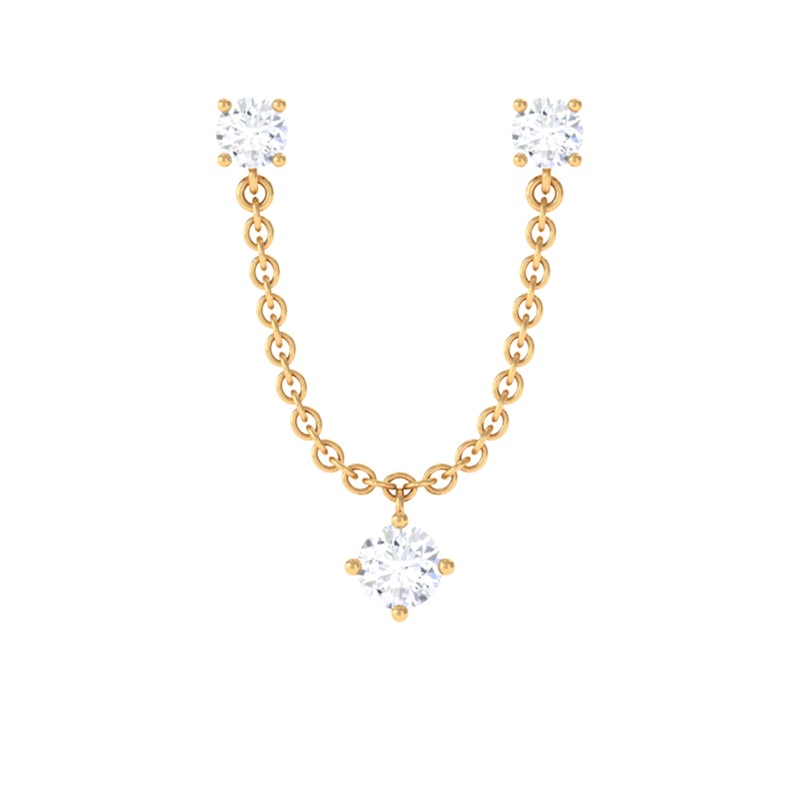 Round Moissanite Chain Earring for Double Piercing