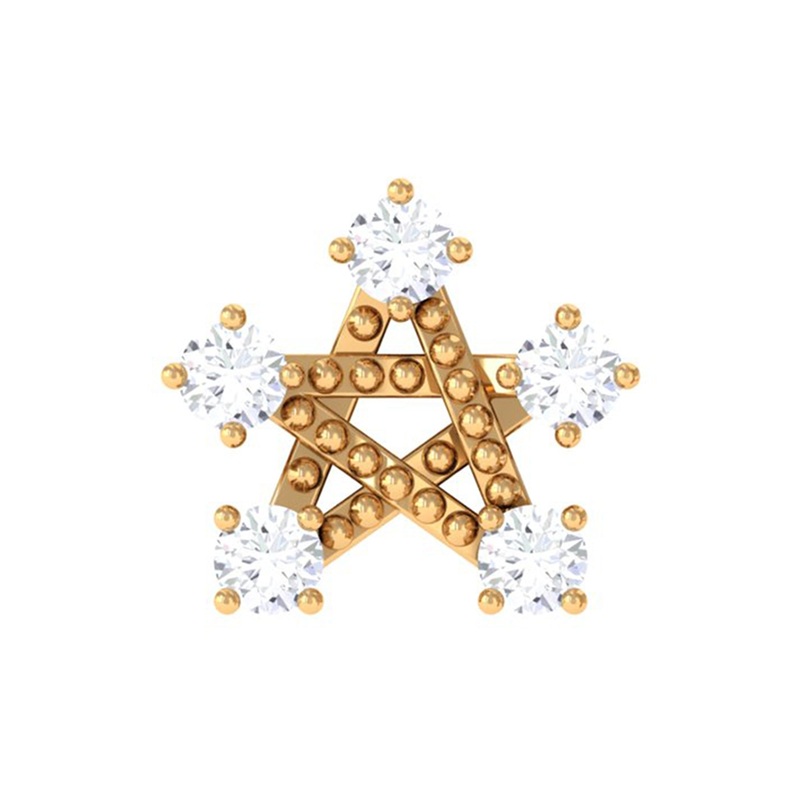 Round Moissanite Gold Star Earring for Helix Piercing