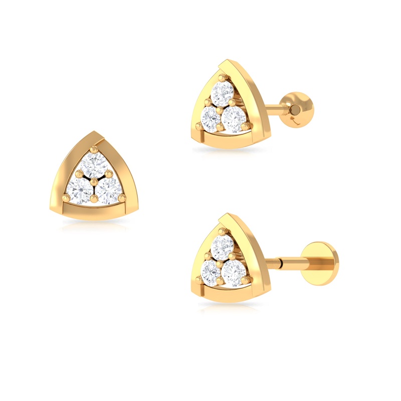 Round Moissanite Triangle Geometric Earring for Helix Piercing