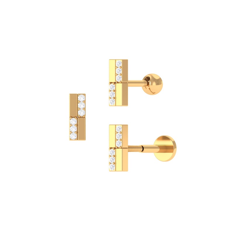 Simple Diamond Gold Bar Earring for Tragus Piercing