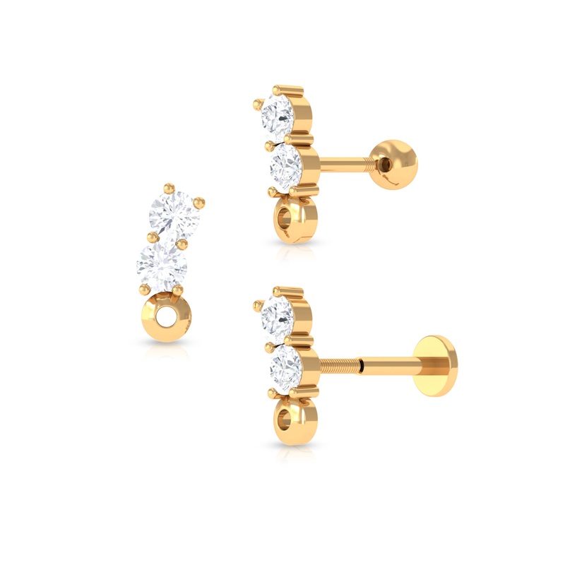 Unique Moissanite 2 Stone Curved Helix Earring
