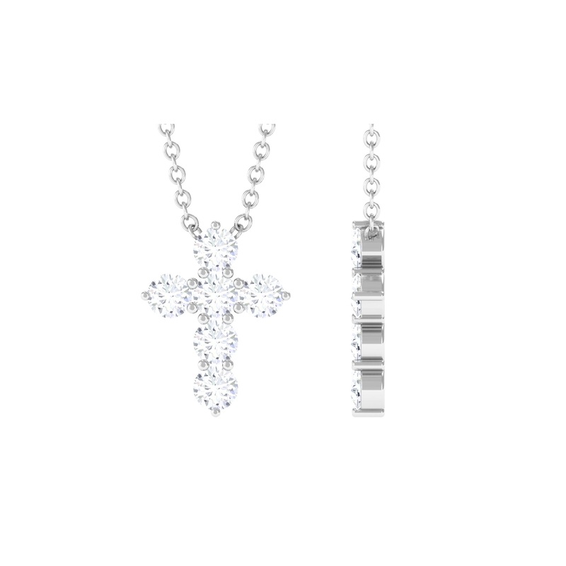 0.5 CT Certified Zircon Cross Pendant Necklace in Prong Setting