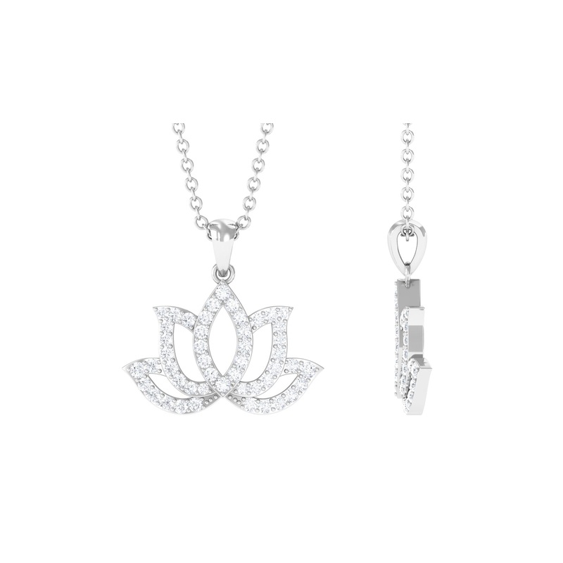 0.5 CT Diamond Lotus Floral Pendant Necklace in Pave Setting