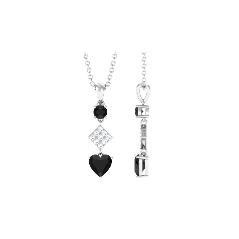 0.75 CT Natural Black Diamond Heart Dangle Pendant Necklace with Diamond
