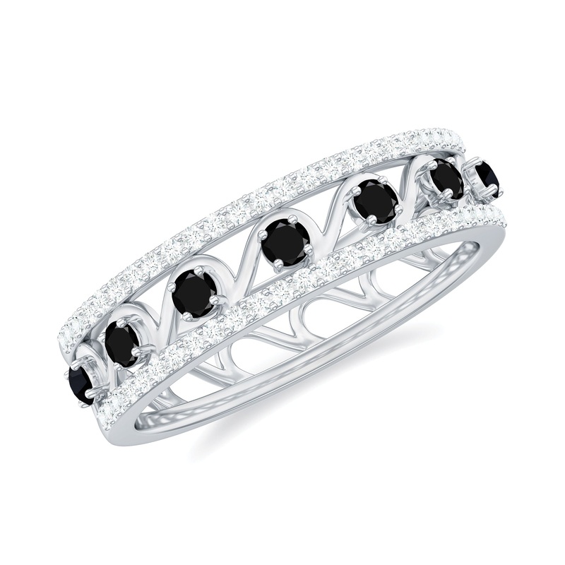 0.75 CT Natural Black Onyx and Diamond Designer Eternity Band Ring