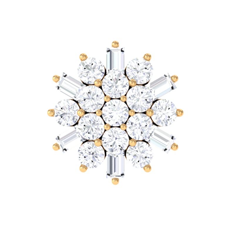 Baguette Moissanite Flower Cluster Earring for Cartilage Piercing