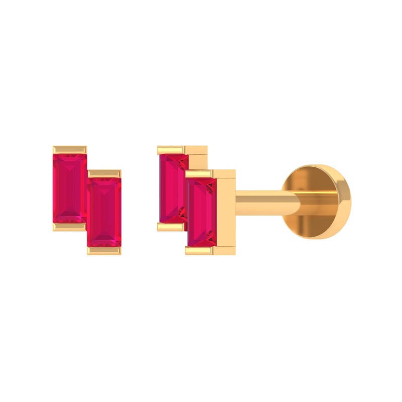 Baguette Ruby Two Stone Nose Pin