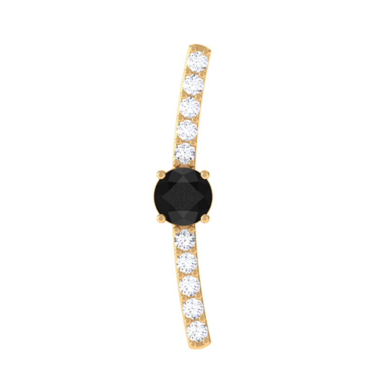 Black Onyx and Moissanite Curved Cartilage Earring in Gold