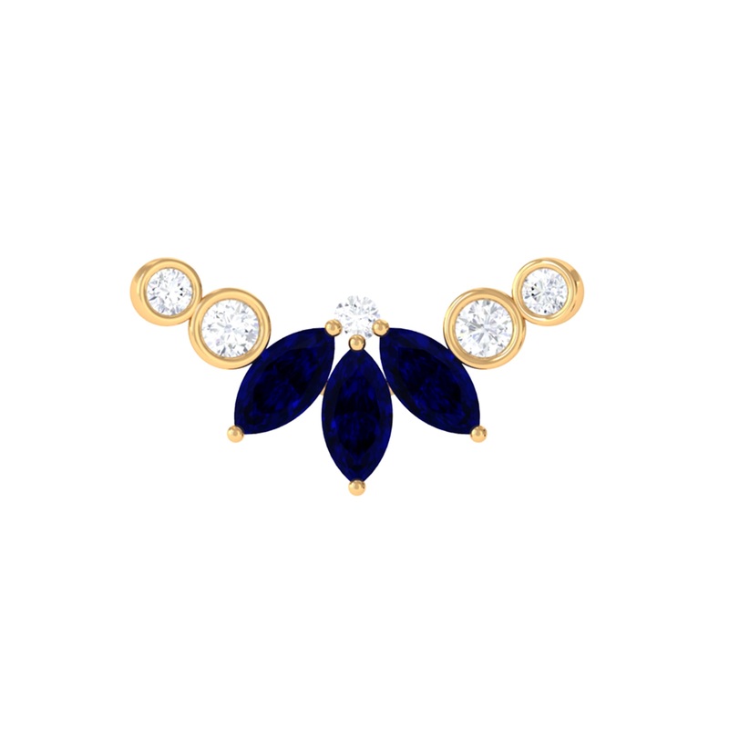 Blue Sapphire and Moissanite Crawler Cartilage Earring