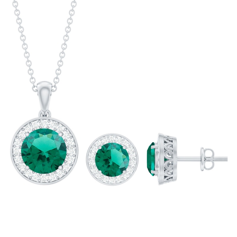Certified Lab Grown Emerald Moissanite Jewelry Set