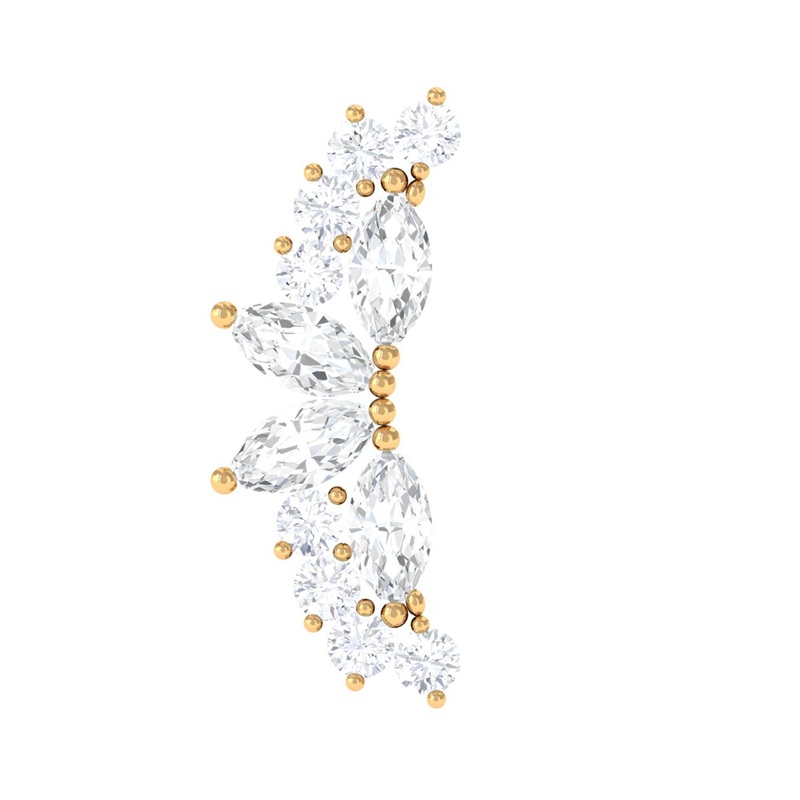 Certified Moissanite Cluster Crawler Earring for Helix Piercing