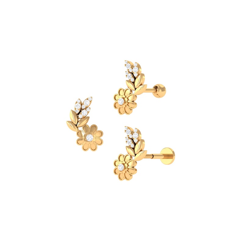 Certified Moissanite Flower Crawler Earring for Helix Piercing