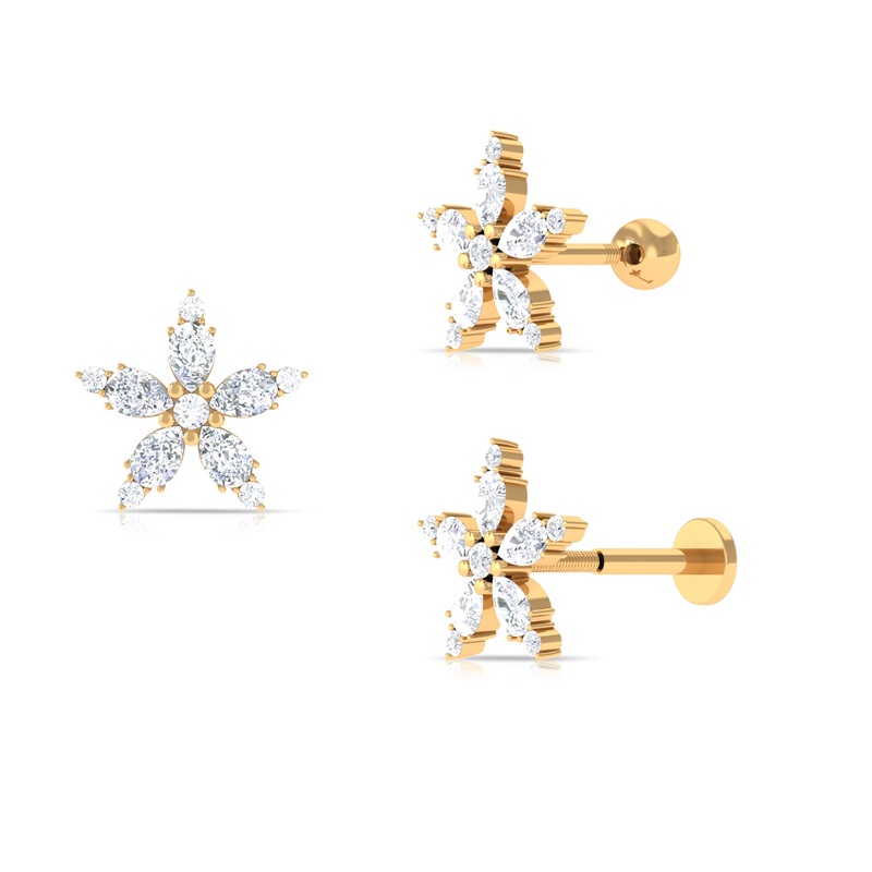 Certified Moissanite Flower Earring for Helix Piercing
