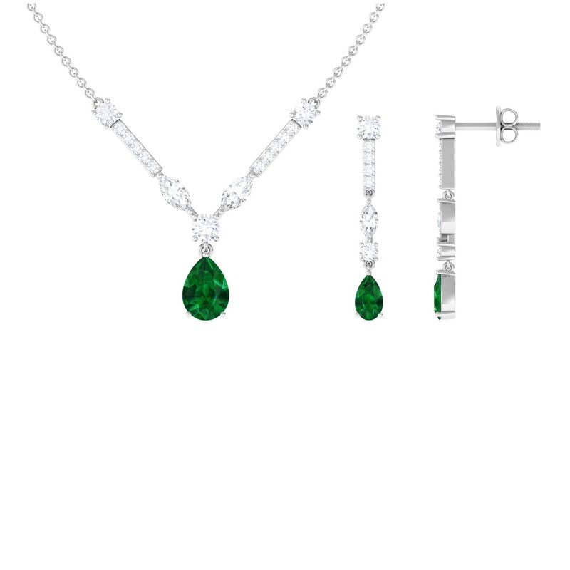 Created Emerald and Moissanite Drop Necklace Earrings Set