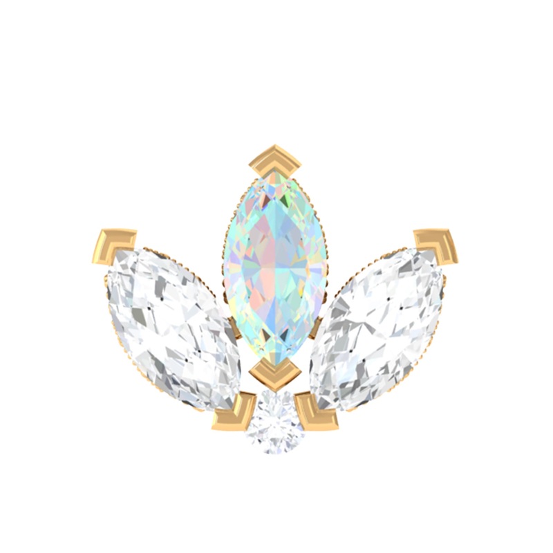 Ethiopian Opal and Moissanite Lotus Flower Earring for Helix Piercing