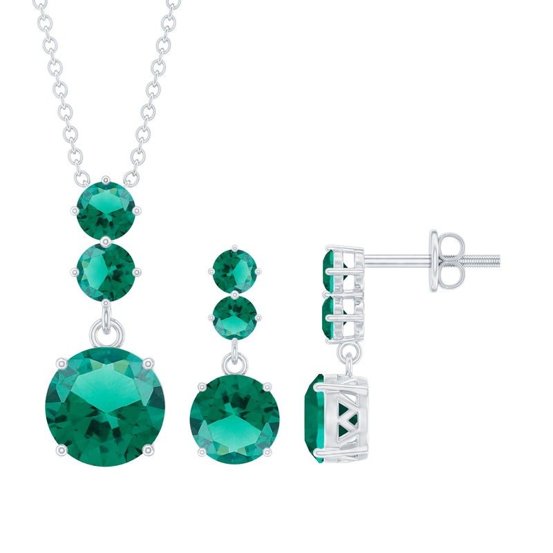 Lab-Created Emerald Three Stone Dangle Jewelry Set