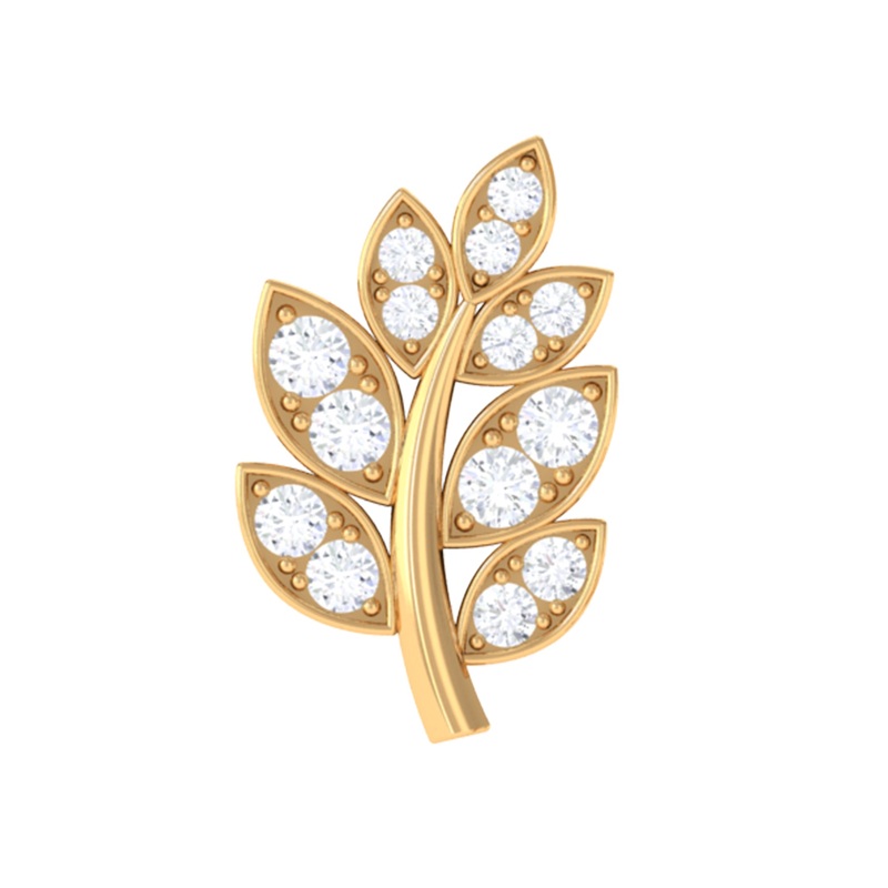 Minimal Moissanite Gold Leaf Earring for Conch Piercing
