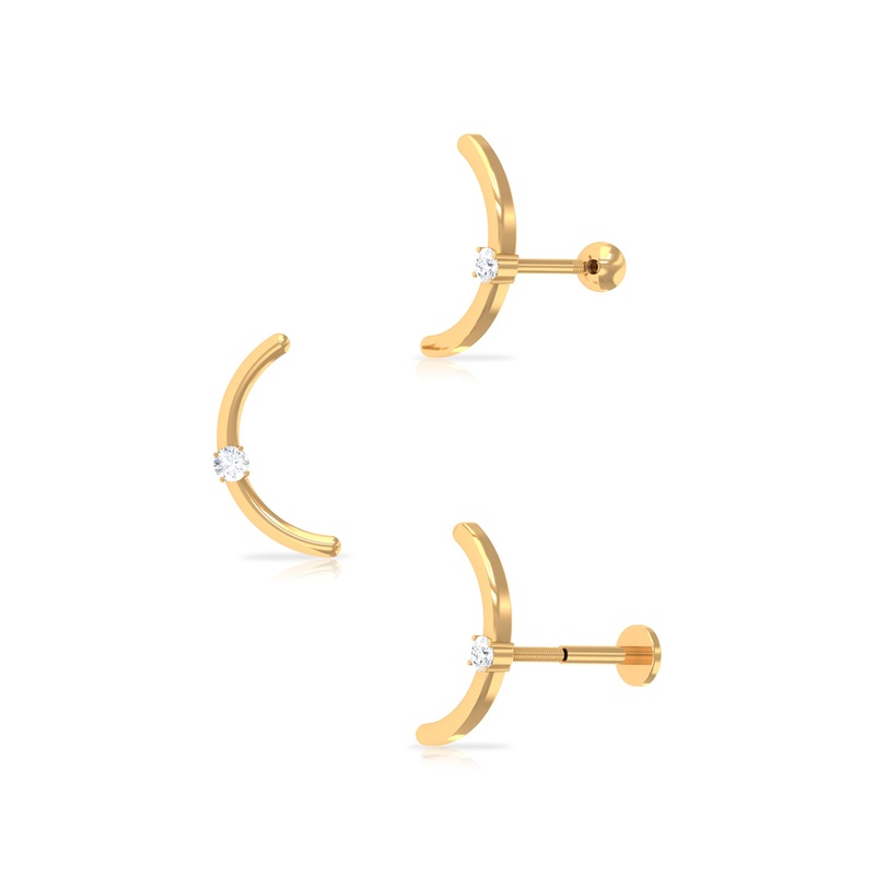 Minimalist Gold Curved Crawler Earring with Moissanite