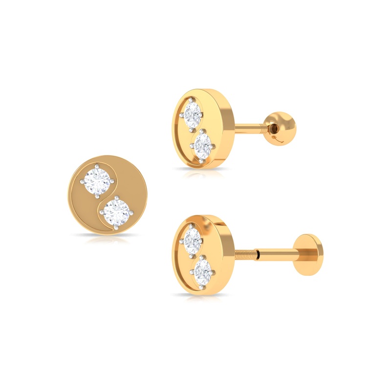 Moissanite 2 Stone Circle Earring for Helix Piercing