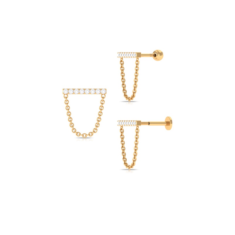 Moissanite Bar Gold Chain Dangling Earring