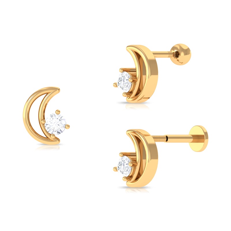 Moissanite Crescent Moon Helix Earring