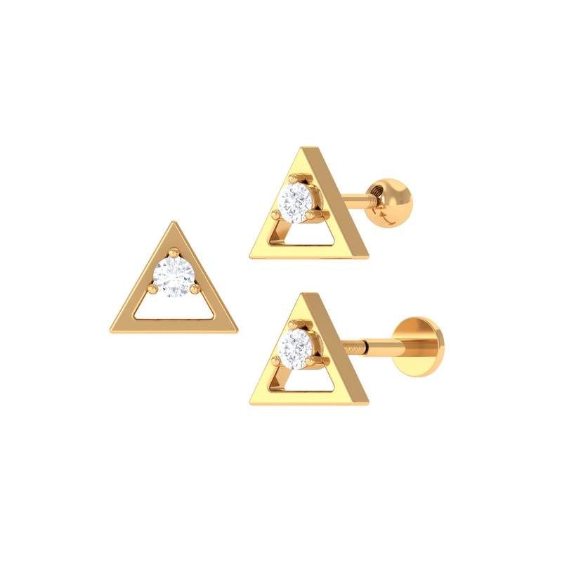 Round Moissanite Triangle Earring for Upper Lobe Piercing