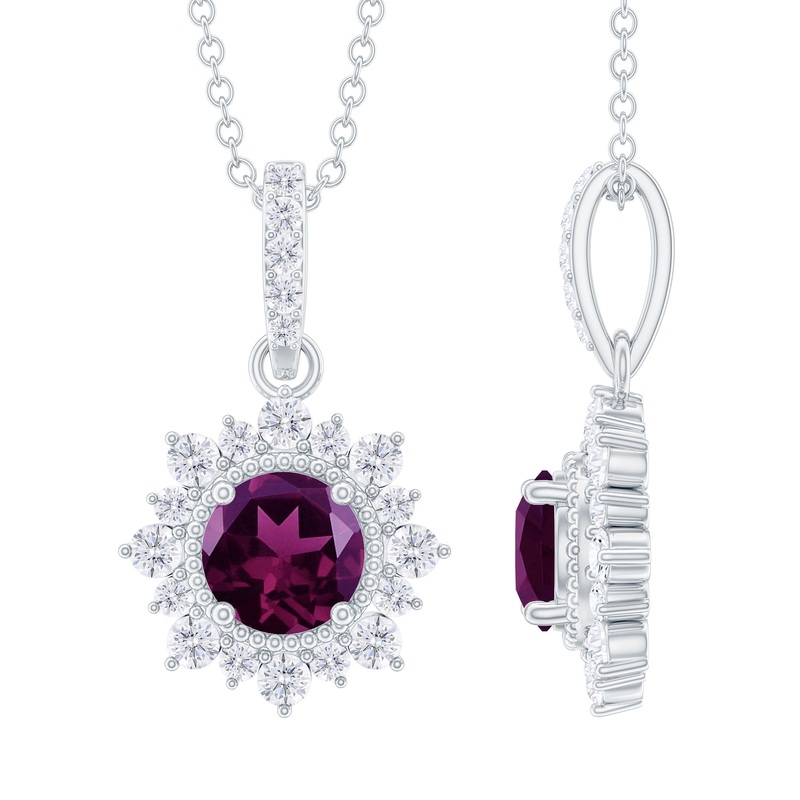 Round Pink Tourmaline Halo Beaded Pendant with Diamond